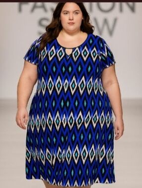 Blue Geometric Print Maxi Dress - Short Sleeve